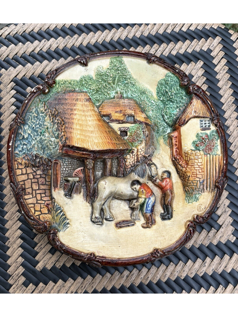 Arcilar 3D Hand Painted Portuguese Village Scene Ceramic Plate 9.25" MPN 1107
